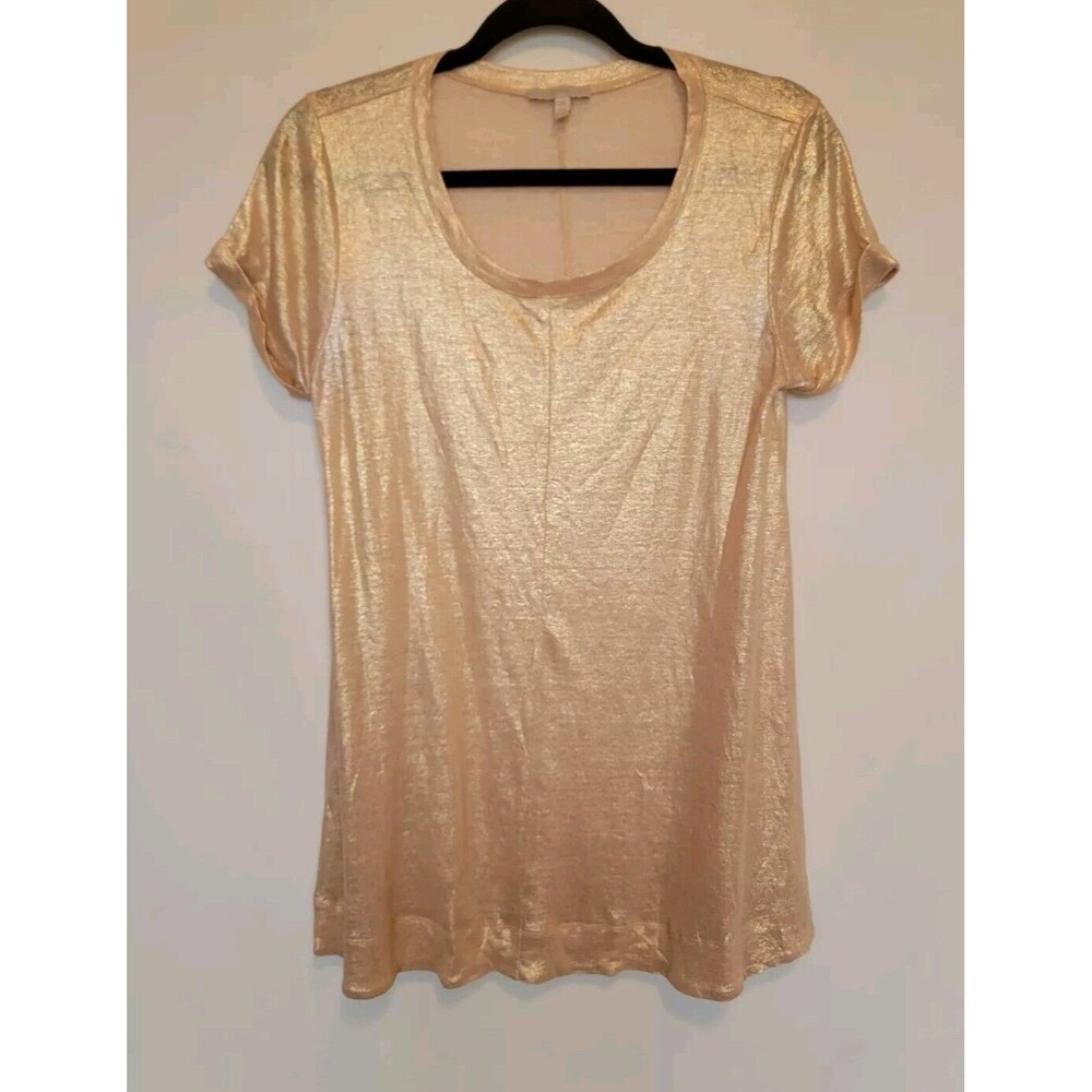 Bordeaux Womens Peach Shimmer 100% Linen Short Sleeve Tunic Top Size Small